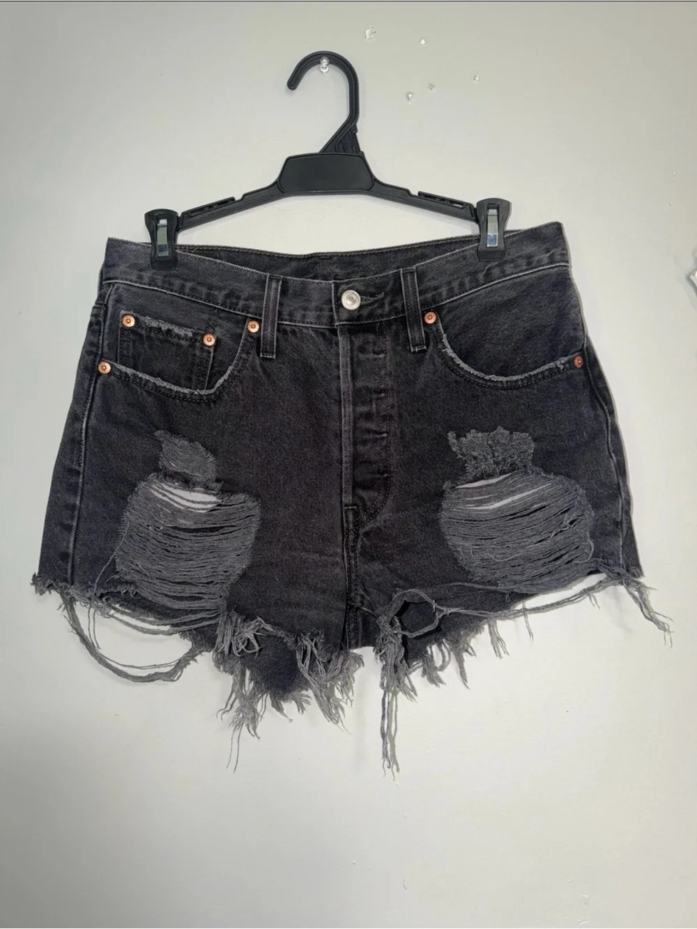 Levi's Black Distressed 501 Jean Shorts